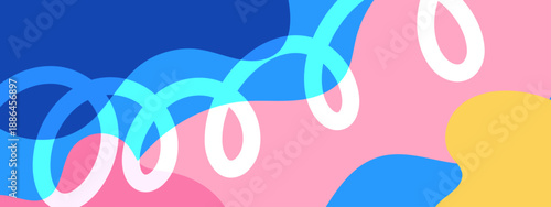 Modern abstract background with fluid organic waves and white swirls on a pink and blue base
