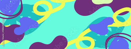 Refreshing teal and purple organic shapes featuring yellow line art