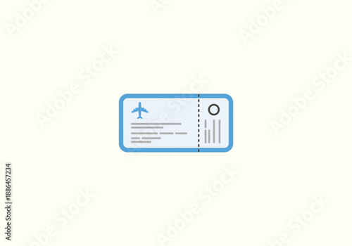 Vector set Concept Flat Illustration of a Light Blue Airplane Ticket with Details and Airplane Icon.