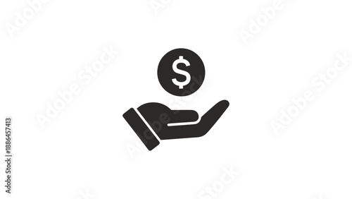 A hand holding a dollar coin in a simple graphic design