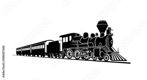 Vintage steam locomotive pulling passenger train on tracks.