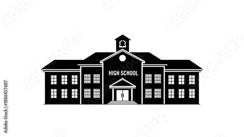 Black Silhouette of a Classic High School Building.