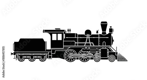 Vintage Steam Locomotive Silhouette Transportation Icon.