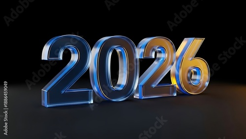 Shiny 2026 numerals in blue and gold on dark background.