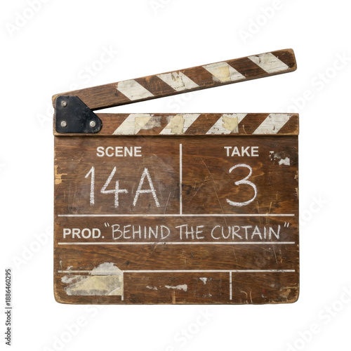 Wallpaper Mural Vintage Wooden Film Clapperboard Scene 14A Take 3 With Production Title Behind The Curtain In White Chalk Torontodigital.ca