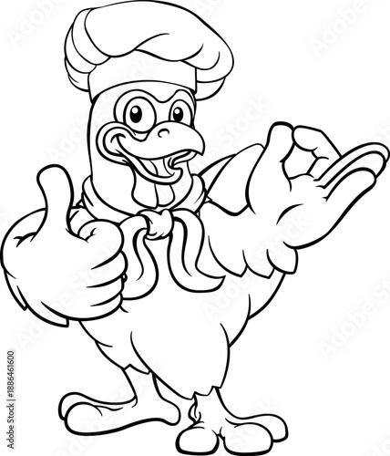 A chicken chef hat cartoon rooster cockerel bird mascot