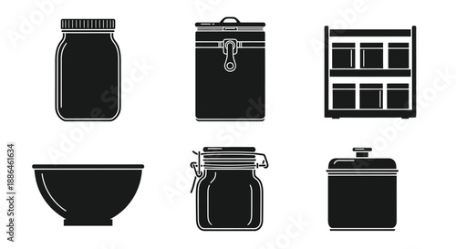 Kitchen Storage Jars and Containers Icons Vector Set