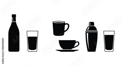 Beverage Drinks and Barware Glass Icons Vector Set