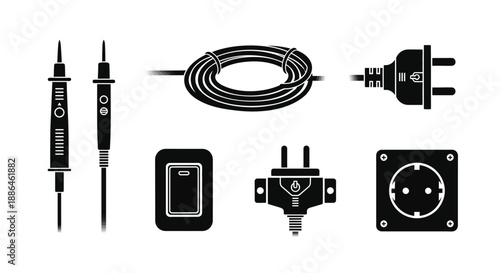 Electrical Power Plugs and Tools Icons Vector Set