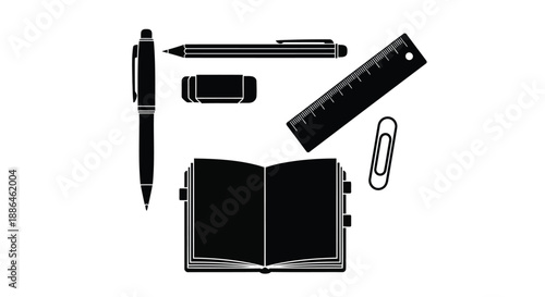 School Stationery and Office Supplies Icons Vector Set