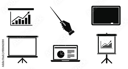 Business Presentation and Analysis Charts Icons Set