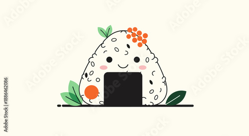 Cartoon japanese onigiri rice ball illustration
