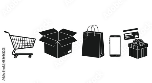 Shopping and E-commerce Icons Vector Silhouette Set