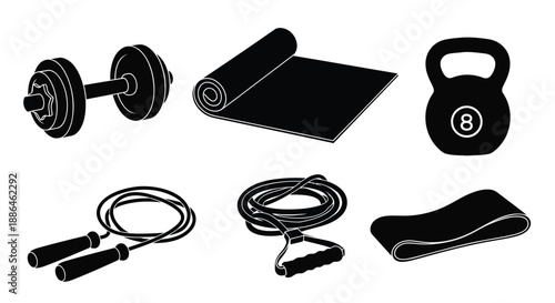 Gym Workout and Fitness Equipment Icons Vector Set