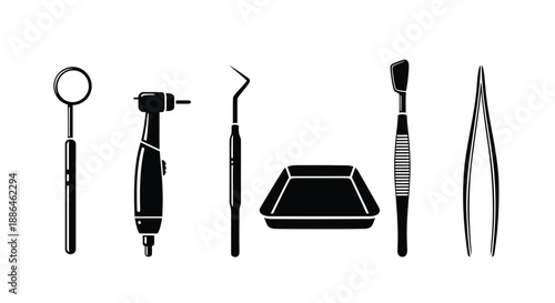 Dental Medical Instruments and Tools Icons Vector Set