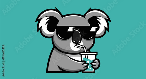 Cartoon koala bear drinking beverage