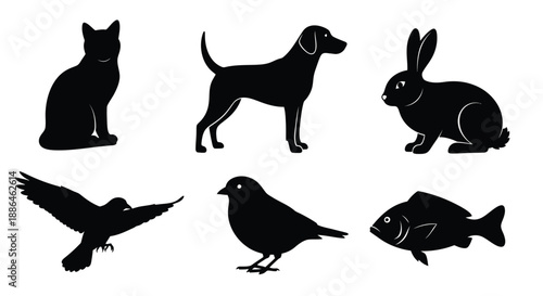 Domestic and Wild Animal Icons Vector Silhouette Set