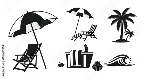 Beach Vacation and Summer Holiday Icons Vector Set