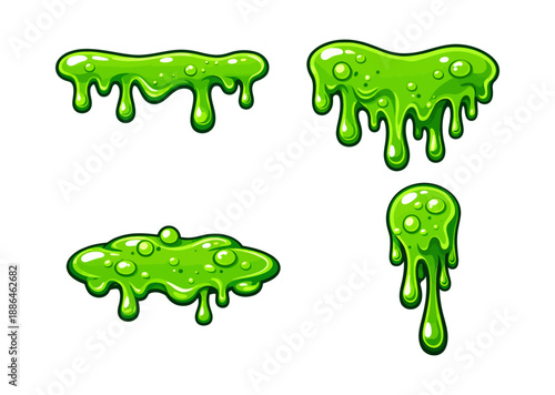 Green dripping slime cartoon goo set