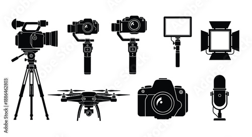 Video Production and Photography Equipment Icons Vector Set