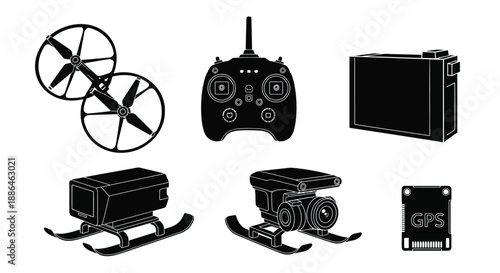 Drone Technology and Equipment Icons Vector Set