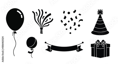 Party and Celebration Icons Vector Silhouette Set