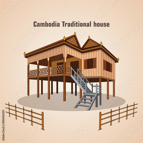 Cambodia traditional khmer house of asian wooden house