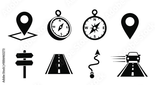 Navigation and Map Icons Vector Silhouette Set