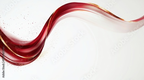 Abstract Red and Gold Swirls on White Background with Glittering Details