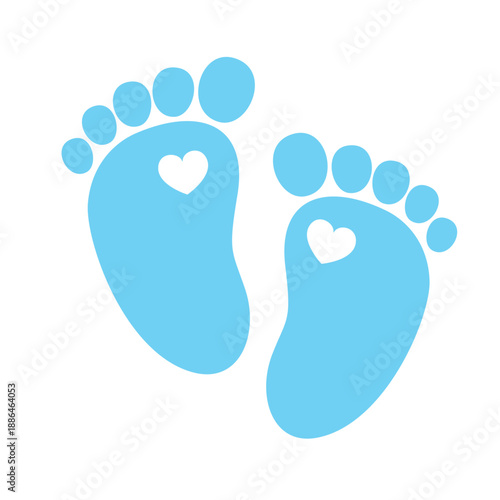Baby footprint vector illustration in  blue colors featuring heart symbols