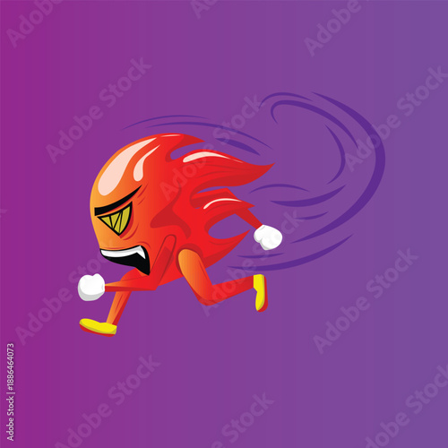 Fast Running Fire Monster Character Vector Illustration