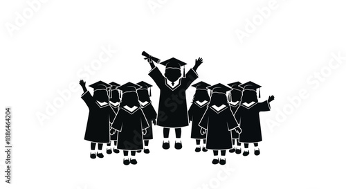 Graduation Celebration Group of Students in Caps and Gowns.