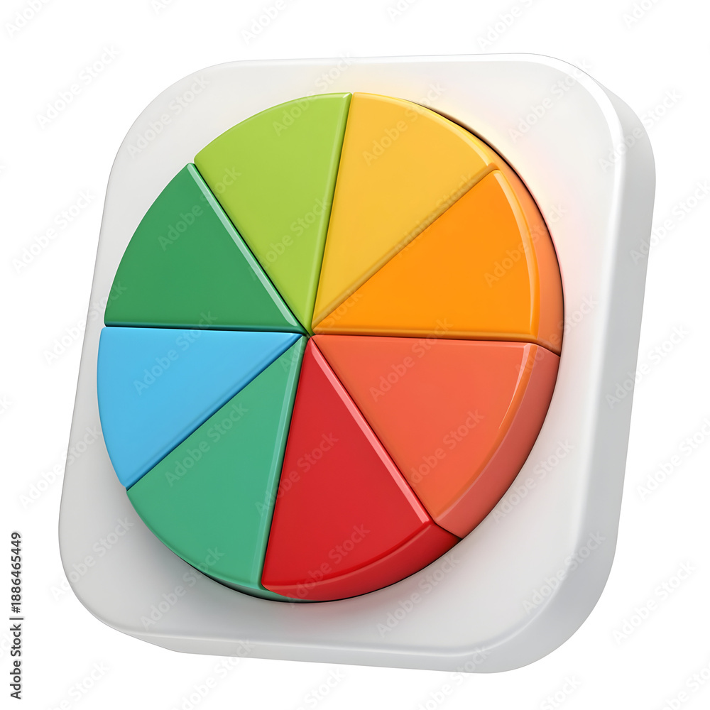 Obraz premium Vibrant pie chart with colorful segments on white background