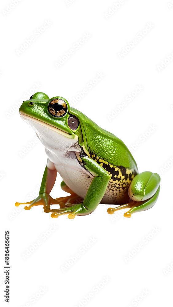 Obraz premium Cute Frog Sitting in Minimalist Style on White Background
