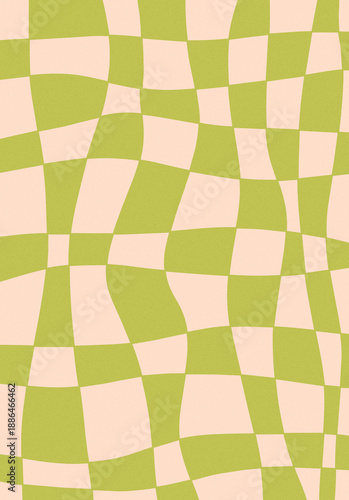 Lime Green Pastel Retro Wavy Checkerboard Background