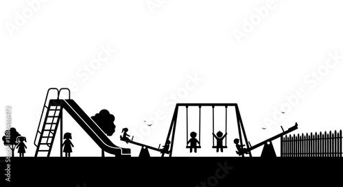 Children playing on playground equipment silhouette.