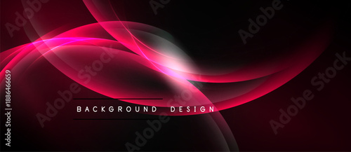 Abstract design features flowing pink lines over dark background. Text reads background design. Modern, sleek aesthetic.