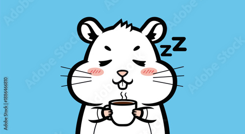 Cartoon hamster sipping coffee