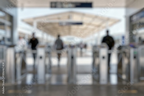 Wallpaper Mural Blur image of Access and turnstiles of the Lyon metro with passengers entering  Torontodigital.ca