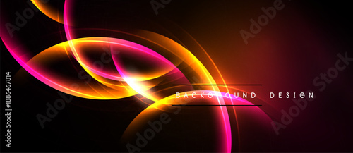 Abstract vibrant lines create dynamic energy. Bright colors contrast dark background, forming modern design element.