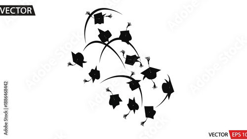 Graduation Caps Flying in Celebration of Achievement.