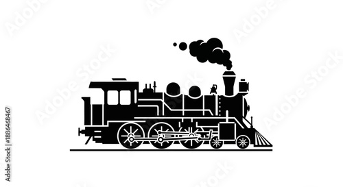 Vintage Steam Locomotive Silhouette with Smoke Puffs.