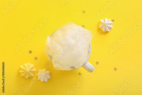 Cup with tasty cotton candy...