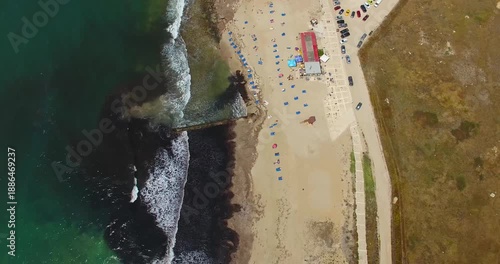Wallpaper Mural 4K Aerial View of Cyprus beach with People Relaxing on Sand and Waves Lapping , Mediterranean Sea, Paphos, Cyprus Torontodigital.ca