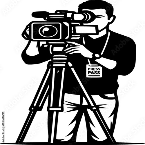 Professional photographer with camera and tripod silhouette illustration