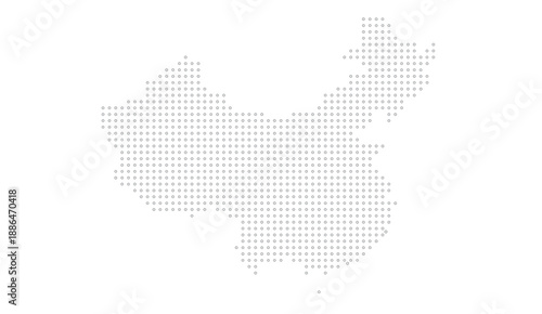 Minimalist dotted China map outline in white and grey for digital geographic data visualization