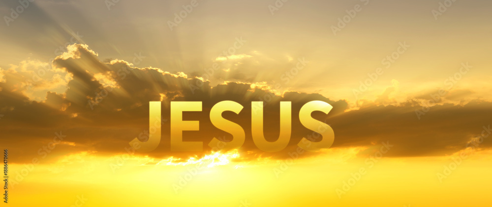 Fototapeta premium Jesus and Faith concept. words written with Clouds blue sky, Inspirational Christian message of hope and belief journey with the word faith. not ai