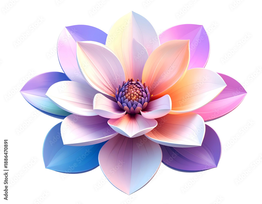 Fototapeta premium A stylized, multi-colored flower with smooth, overlapping petals on black