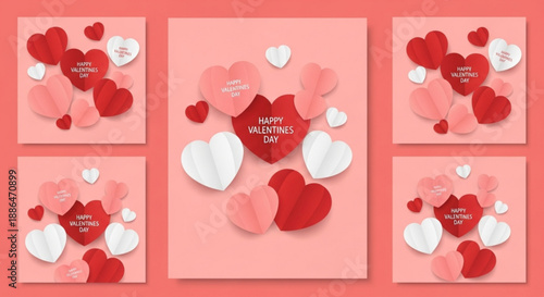 Colorful paper hearts arrangement for Valentine's Day celebration  