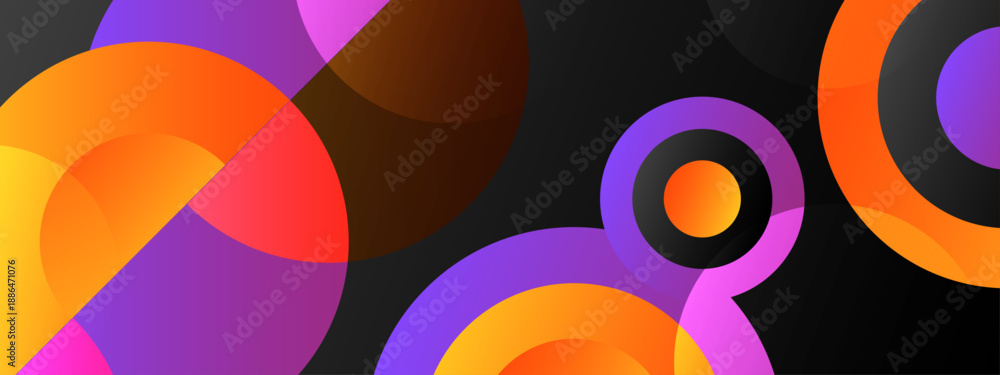 Fototapeta premium Modern artistic background featuring overlapping colorful circles and gradients on a dark backdrop for digital wallpaper design
